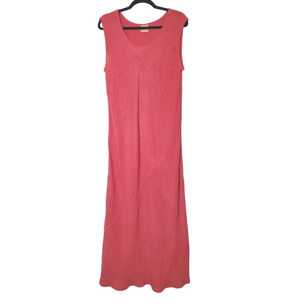 URU Textured Floral Sleeveless Maxi Long Dress Coral Women's Large Sleeveless